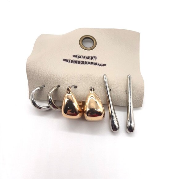 Urban Outfitter 3 Gold Silver Chunky Bean Drop Hoop Pierced earrings - Picture 1 of 2